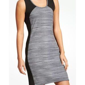 Athleta Womens Stretchable Dot Fuse Mesh Back Dress Gray Black Size XS